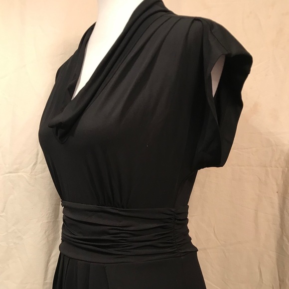 BCBGMaxAzria Black Ruched Waist, Cowl Neck Dress - Picture 4 of 11